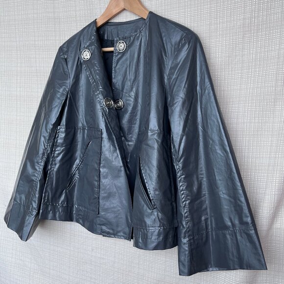 Zara Short Water Repellent Trench Coat Collarless Cropped Front Pockets - Picture 7 of 16